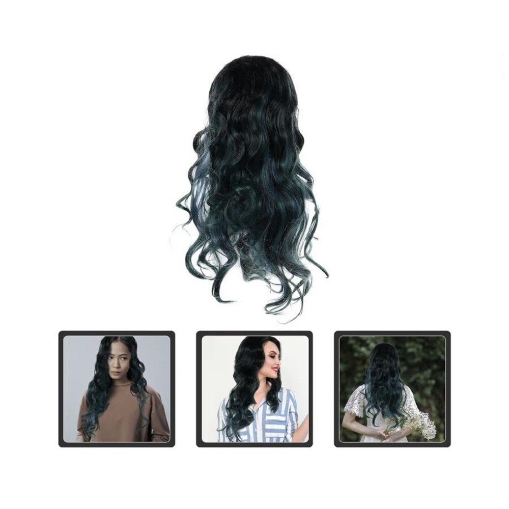32” Long Gradient Curly Synthetic Wig Wavy Cosplay Wig Blue NEW - Picture 2 of 13